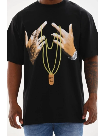 ERKEK Baskılı Oversize T-Shirt - Siyah