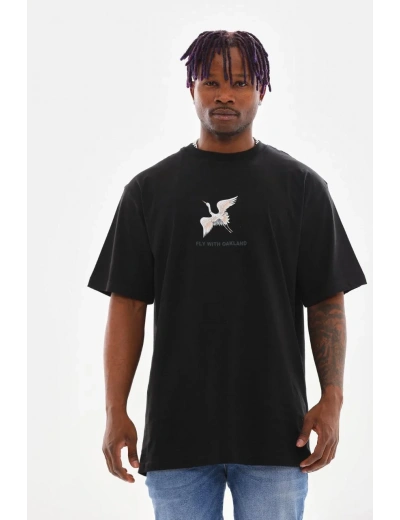 ERKEK Baskılı Oversize T-Shirt - Siyah