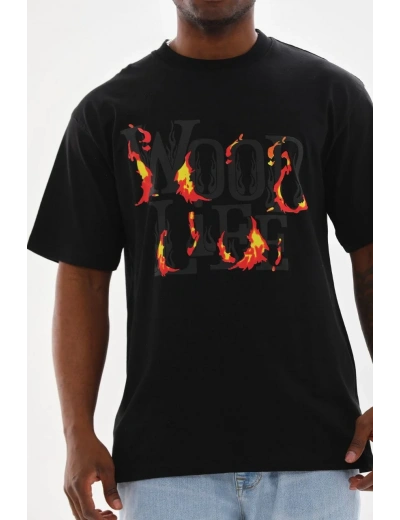 ERKEK Baskılı Oversize T-Shirt - Siyah