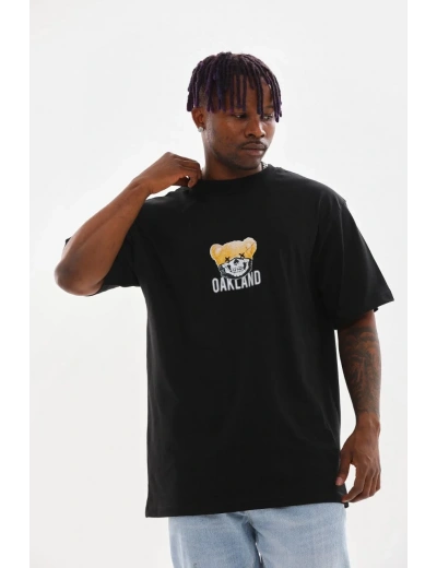 ERKEK Baskılı Oversize T-Shirt - Siyah