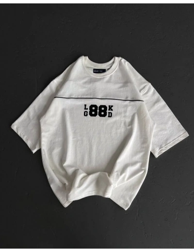 kadın  Bisiklet Yaka Baskılı Oversize T-Shirt - Beyaz