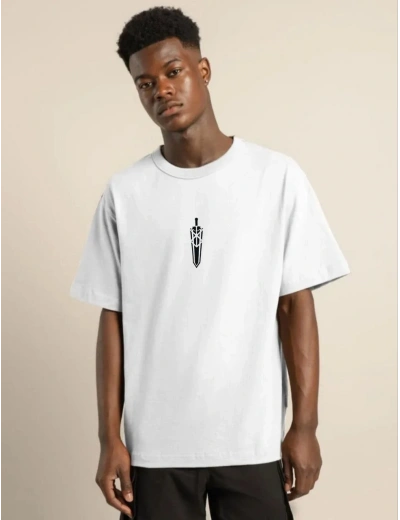 ERKEK Bisiklet Yaka Baskılı Oversize T-Shirt - Beyaz