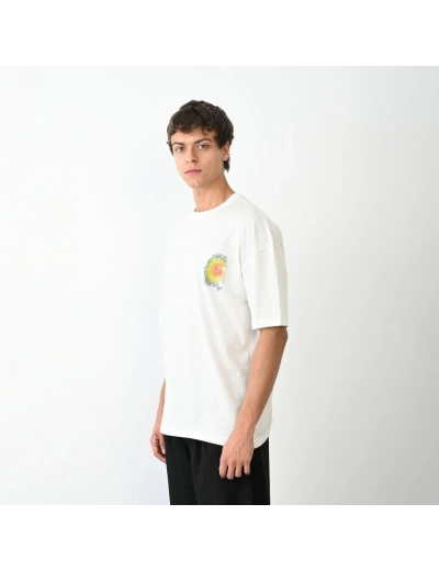 Erkek Bisiklet Yaka Baskılı Oversize T-Shirt - Beyaz