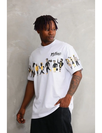 Erkek  Bisiklet Yaka Baskılı Oversize T-Shirt - Beyaz