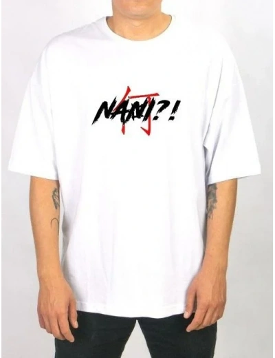 ERKEK Bisiklet Yaka Baskılı Oversize T-Shirt - Beyaz