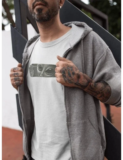 ERKEK Bisiklet Yaka Baskılı Oversize T-Shirt - Beyaz