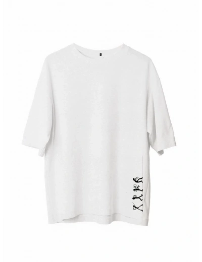 Erkek  Bisiklet Yaka Baskılı Oversize T-Shirt - Beyaz