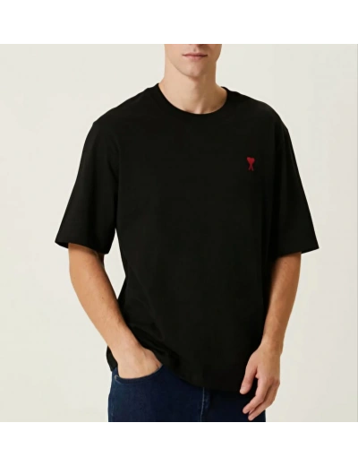 ERKEK Bisiklet Yaka Baskılı Oversize T-Shirt - Siyah