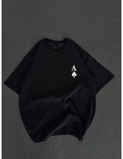 kadın Bisiklet Yaka Baskılı Oversize T-Shirt - Siyah