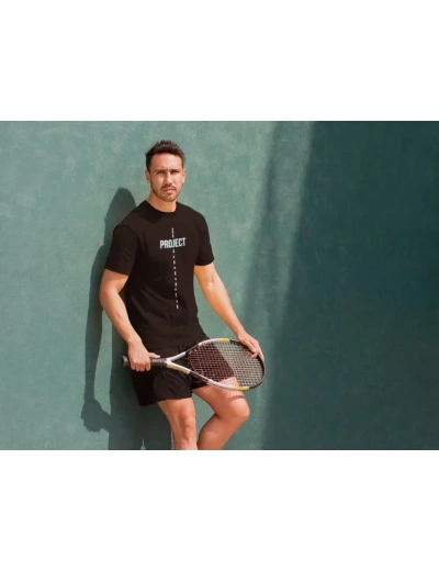 ERKEK Bisiklet Yaka Baskılı Oversize T-Shirt - Siyah