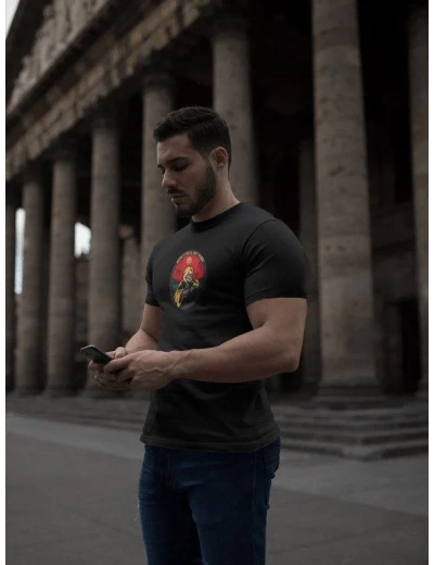 erkek Bisiklet Yaka Baskılı Oversize T-Shirt - Siyah