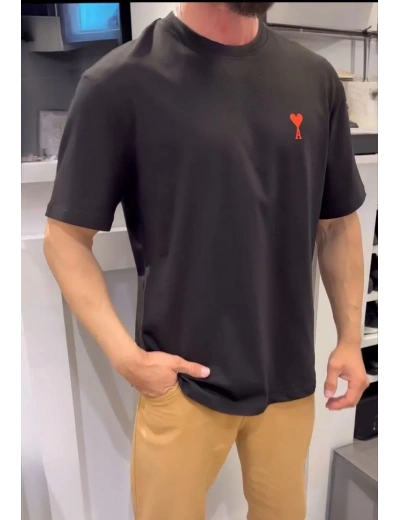 ERKEK Bisiklet Yaka Baskılı Oversize T-Shirt - Siyah