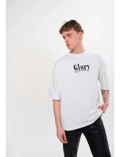 Erkek Bisiklet Yaka Baskılı Oversize T-Shirt - Siyah