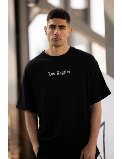 ERKEK Bisiklet Yaka Baskılı Oversize T-Shirt - Siyah