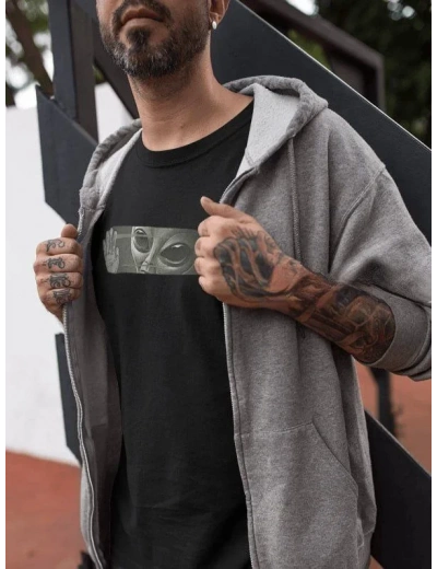 ERKEK Bisiklet Yaka Baskılı Oversize T-Shirt - Siyah