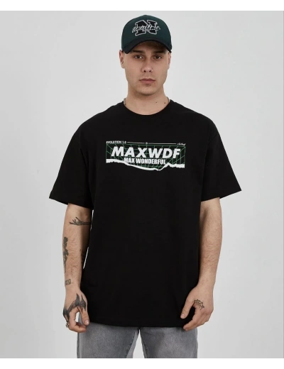 ERKEK Bisiklet Yaka Baskılı Oversize T-Shirt - Siyah