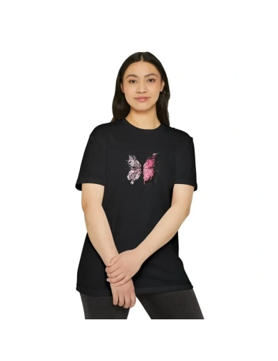 Unisex Bisiklet Yaka Baskılı T-Shirt - Siyah