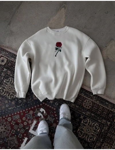 ERKEK Bisiklet Yaka Ön Ve Arka Baskılı SweatShirt - Beyaz