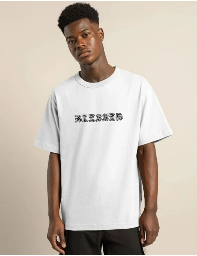 ERKEK Bisiklet Yaka Oversize Baskılı T-Shirt - Beyaz
