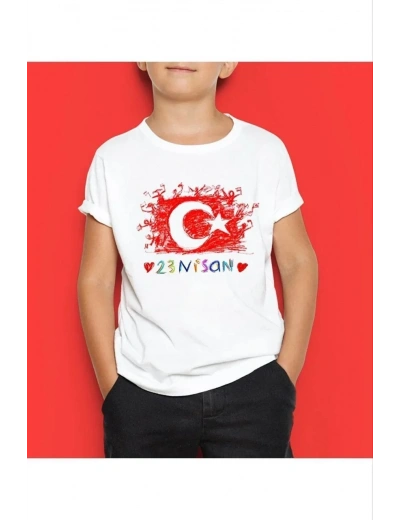 Unisex Çocuk Baskılı T-Shirt - Beyaz