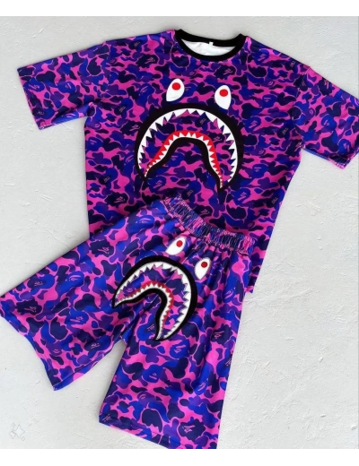 Unisex Çocuk Dijital Baskılı Şortlu Takım - Mor