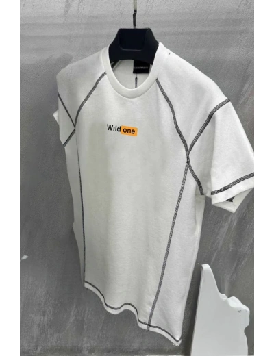 Unisex Dikişli Baskılı Oversize T-Shirt - Beyaz