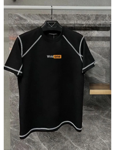 Unisex Dikişli Baskılı Oversize T-Shirt - Siyah