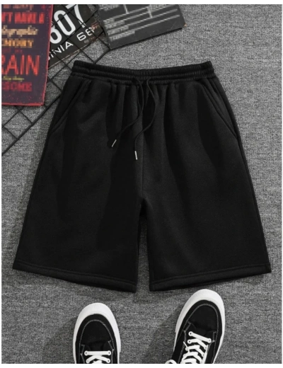 Unisex İki İplik Düz Oversize Şort - Siyah