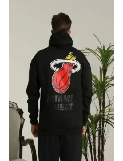 Unisex Kapşonlu Baskılı Sweetshirt - Siyah