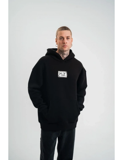 ERKEK Kapşonlu Uzun Kol Patchli Nakışlı SweatShirt - Siyah