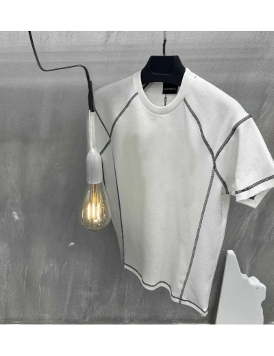 Erkek Tişört Karoyaka Dikişli Oversize T-Shirt - Beyaz