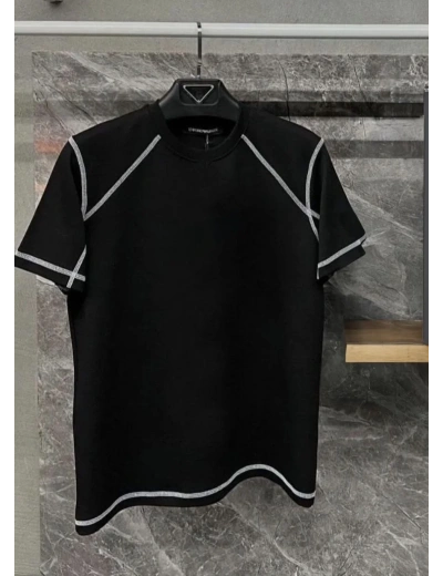 Erkek Tişört Karoyaka Dikişli Oversize T-Shirt - Siyah
