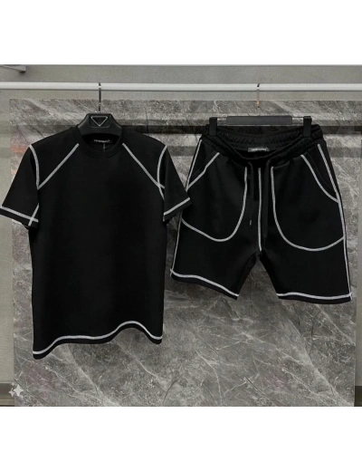 Unisex Karoyaka Dikişli Şortlu Takım - Siyah