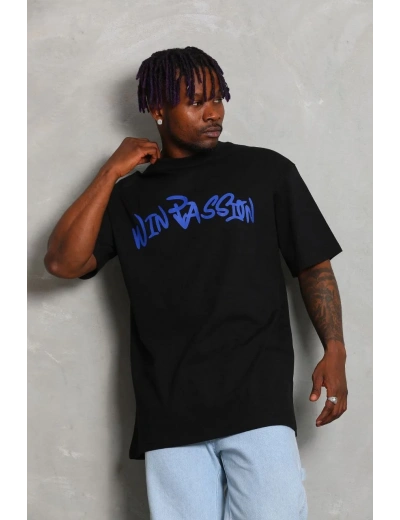 ERKEK Oversize Baskılı Bisiklet Yaka - Siyah