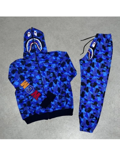 Unisex Pubg Bape x Shark Eşofman Takımı - Mavi