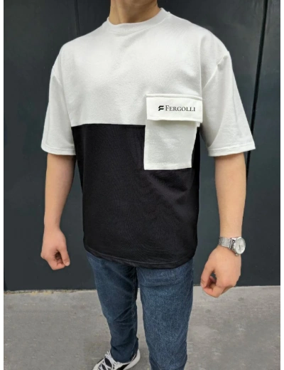 ERKEK Torba Cep Detaylı  Parçalı T-Shirt - Siyah
