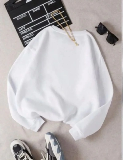 Kadın Üç İplik Biskilet Yaka SweatShirt - Beyaz