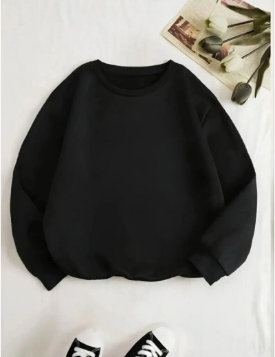Kadın Üç İplik Biskilet Yaka SweatShirt - Siyah