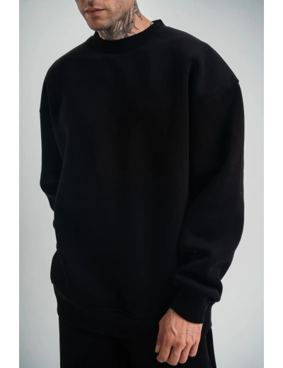 ErkeknUzun Kol Bisiklet Yaka Basic SweatShirt - Siyah