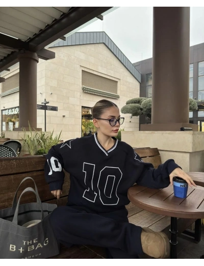 V Yaka Üç İplik Sweat Takım - Siyah