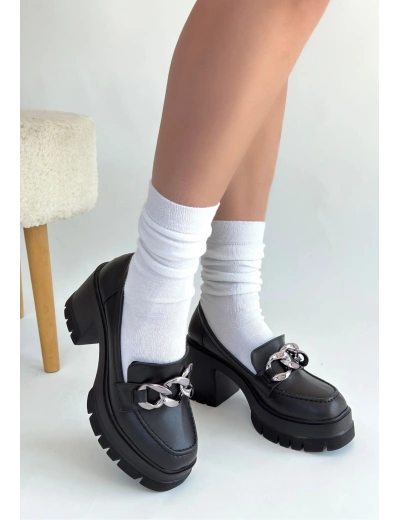 Winar Siyah Cilt Doldu Topuk Ayakkabı