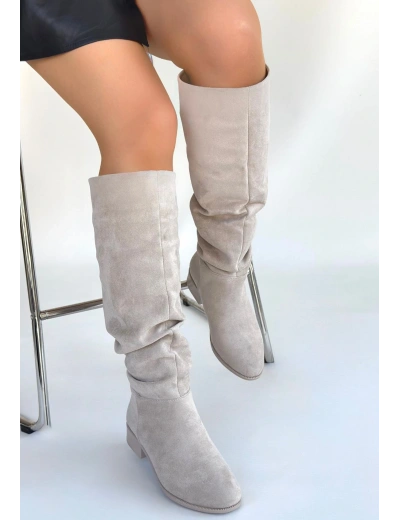 Winda Bej Süet Körüklü Çizme