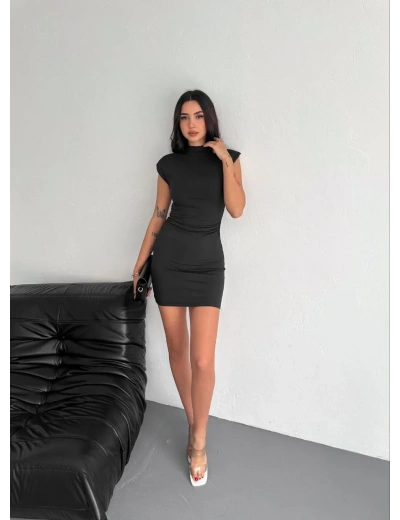 Yarım Bogazlı Kolsuz Mini Boy Elbise - Siyah
