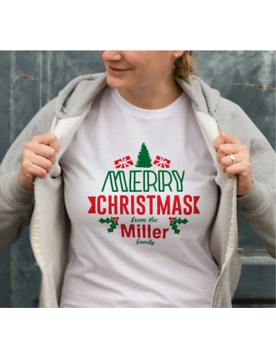Yılbaşı Merry Christmas Miller Baskılı Oversize Bisiklet Yaka T-shirt - Beyaz