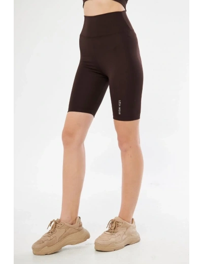 Yüksek Bel Biker Sporcu Şort - Kahve