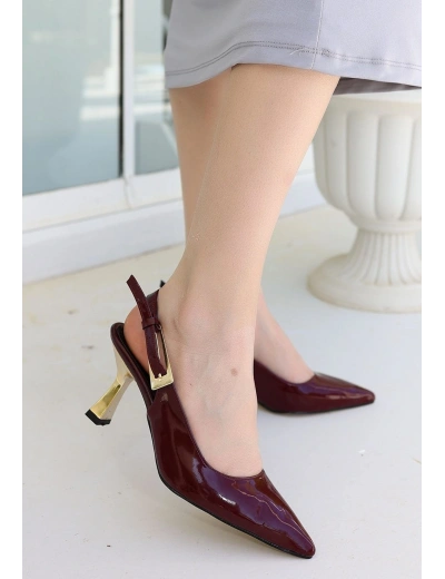 Zalin Bordo Rugan Topuklu Ayakkabı