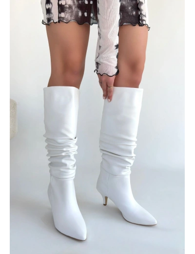 Zelya Beyaz Cilt Topuklu Çizme