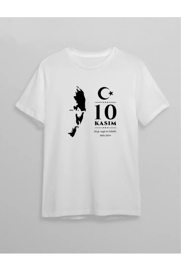 10 Kasım Atatürk Baskılı T-shirt - Beyaz