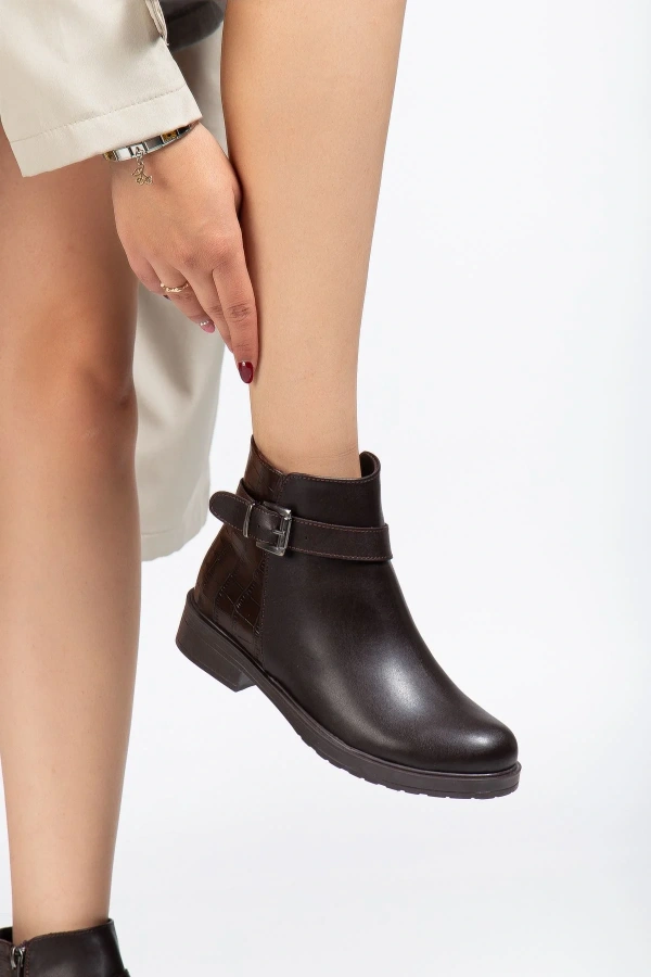 165-204/1 Kahve Kroko Toka Aksesuarlı Fermuarlı Günlük Kadın Bot