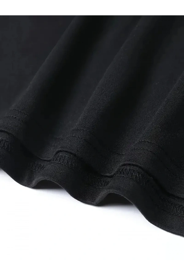 20/1 Penye Compack Baskılı Oversize Bisiklet Yaka Kısa Kol T-shirt - Siyah